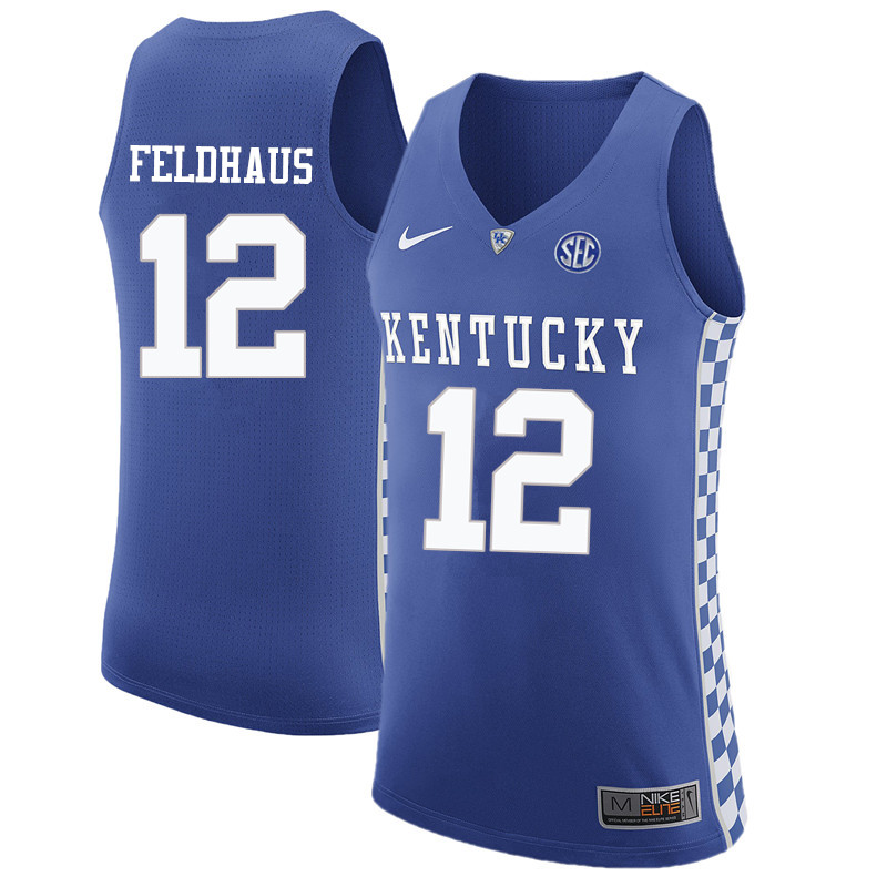 Men Kentucky Wildcats #12 Deron Feldhaus College Basketball Jerseys-Blue